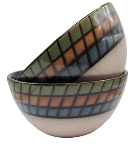 2 Gallery Lisbon Green Blue Brown Tile Stoneware Soup Cereal Bowls 3 1/4" T 6"W - Picture 1 of 7