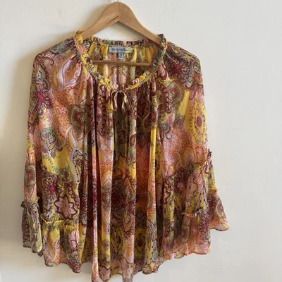 Blusa Figueroa y Flor Mujer 2X Cachemira Boho Hippie Manga Campana Transparente Otoño Foto 1 de 4