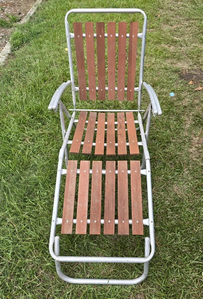 Sillón reclinable vintage MCM Redwood césped playa marco de aluminio  Foto 1 de 4