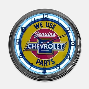 18" We Use Original Chevrolet Parts Blechschild Designed White Neon Clock - Bild 1 von 10