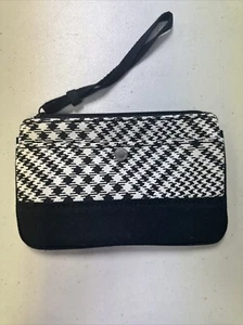 Lands End Wristlet Wallet Bag Purse Cotton Snap Strap Zipper Canvas Houndstooth - Picture 1 of 5