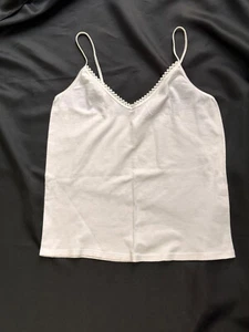 Vintage St Michael White Cotton Camisole Top - Spaghetti Satin Straps - Size 16 - Picture 1 of 6
