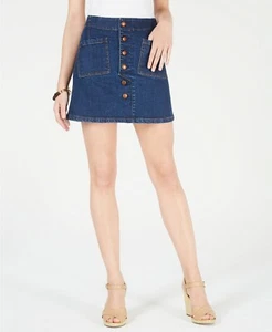Women OAT Cotton Button-Front Denim Mini A-Line Skirt 2 front pockets 2 colors - Picture 1 of 9