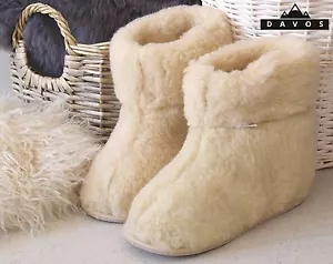 Para Mujer Hombre Crema Natural Ajustado Ovejas Lana Pantuflas Suela Dura Botas con Caja - Imagen 1 de 5