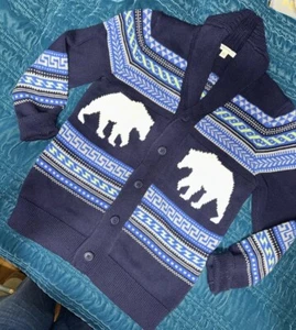 Crewcuts Cardigan Fair Isle Polar Bear Sweater Blue Shawl Collar Size Preppy LG - Picture 1 of 6