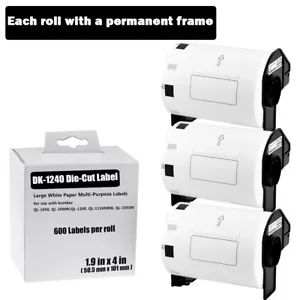 3Rolls 4"×2" Large Paper Multi-purpose Labels 600P/R DK-1240 for Brother QL-500 - Picture 1 of 11