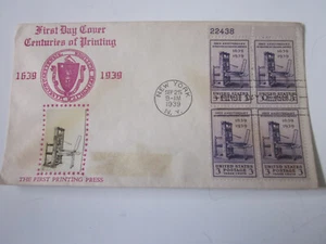 FDC 857 3¢ Printing Tercentenary 9/25/1939 New York, NY Crosby PINK PLATE BLOCK - Picture 1 of 3