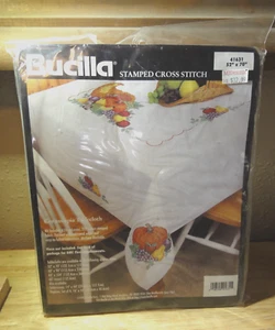 Bucilla Stamped Cross Stitch CORNUCOPIA TABLECLOTH 41631 NEW SEALED Vintage 1997 - Picture 1 of 7