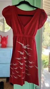 Smashing Grandpa Y2K Babydoll Steampunk Dress Red Blue Bird Print Sample S - Picture 1 of 5