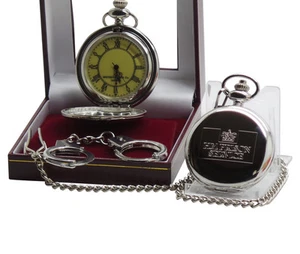 HM PRISIÓN Reloj de Bolsillo Guardia Oficial de Cárcel Lujo Juego de Regalo Esposas Llavero - Imagen 1 de 4