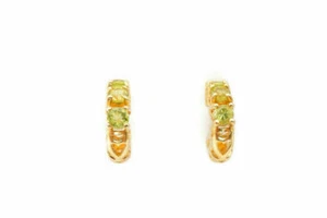 Natural Green Peridot Gemstone 10k Yellow Gold Half Hoop Stud Earrings - Picture 1 of 6