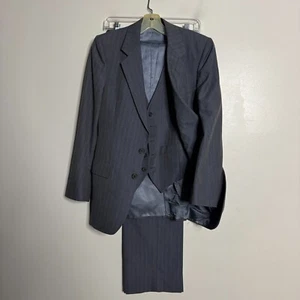 Christian Dior Vtg Men's 34S Blue Wool Piece Three Suit 29W Pants Stripe - Picture 1 of 12