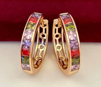 Deluxe Ohrringe Creole Zirkon Kristalle 750er Rolled Gold 18K vergoldet Geschenk - Bild 1 von 4