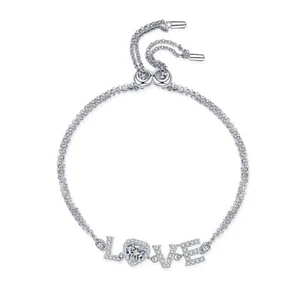14K White Gold Finish 0.5CT Moissanite Diamond Love Wedding Bracelet Pass Tester - Picture 1 of 9