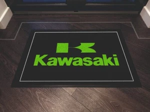 Kawasaki Bike Floor Mat Garage Mancave Workshop Bike Enthusiasts Decor - Picture 1 of 3