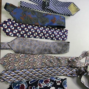 Vintage Herren Krawatten Set 7 blau abstrakt Paisley gepunktet geometrisch - Bild 1 von 9