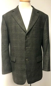 BURBERRY LONDON KENSINGTON OLIVE BROWN PLAID 100% WOOL SPORT COAT JACKET 42 R - Picture 1 of 10