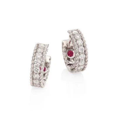 ROBERTO COIN Sinfonía Princesa Diamante Huggie Mini Aro Pendientes Oro Blanco 18K Foto 1 de 4