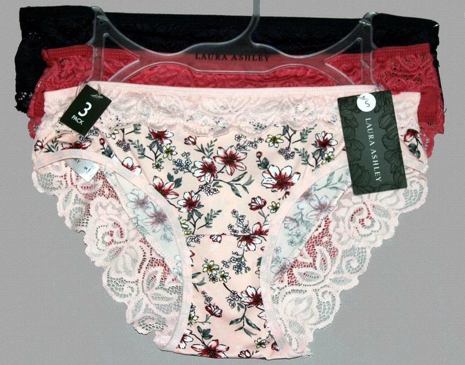 3 Laura Ashley Solids & Floral Crocheted Lace Peach Navy Coral Panties Wm's $30 - Image 1 of 1