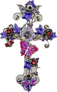 Kirks Folly Mutter Erde Kreuz Brosche Anhänger lila Schmetterling Libelle signiert - Bild 1 von 9