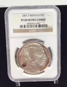 2001 P NGC Buffalo S$1 PF69 Ultra Cameo Dollar - Picture 1 of 2