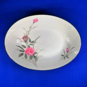 Cuenco para servir ovalado de porcelana rosa dorada fina China de Japón de colección de los años 60 - Imagen 1 de 8