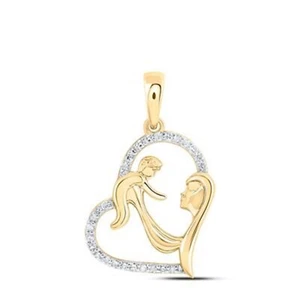 10K YELLOW GOLD ROUND DIAMOND MOM CHILD HEART NICOLES DREAM COLLECTION PENDANT - Picture 1 of 1