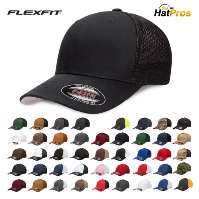 Gorra de béisbol Flexfit Trucker 6511 ajustada de malla lisa en blanco ajuste flexible OSFM Foto 1 de 4