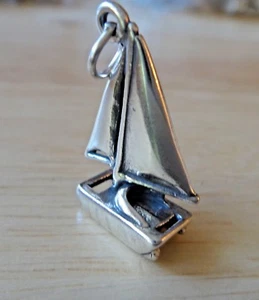 Sterling Silver 3D 22x15x6mm Large Sailboat Catamaran Charm - Picture 1 of 7