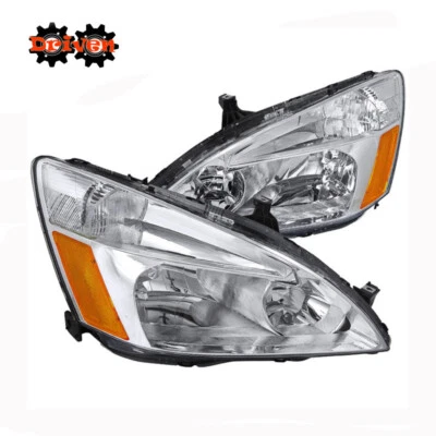 For Honda Accord 03-07 2/4  4cly V6 Chrome Headlights Amber Reflector Inspire - Image 1 of 2