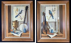 Pair of Paint By Number Paintings, Still Life w/ Stringed Instruments 12x16 PBN - Picture 1 of 7