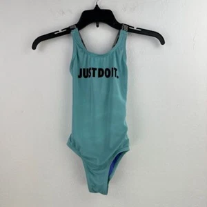 Nike Swimsuit Kids Small Blue Just Do It One Piece Activewear Swimwear Racerback - Picture 1 of 8