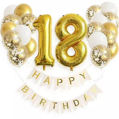 XXL Geburtstags-Luftballon Set Zahl 1-100 Gold Folienballons Konfetti & Banner - Bild 1 von 4