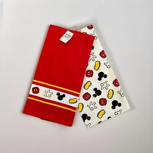 NEW Disney Parks Mickey Mouse Tea Towels Set of 2, 100% Cotton, Red & White - Picture 1 of 6