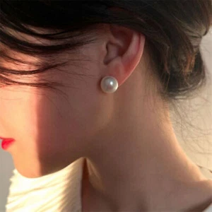 Riesige 13-14 mm echte natürliche Südsee weiße Perle Ohrstecker 14k - Bild 1 von 5