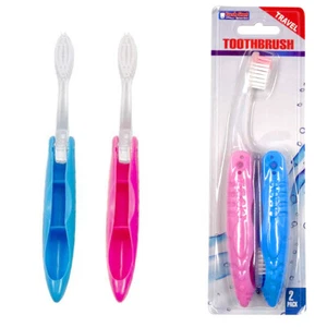 2 Pc Travel Toothbrush Case Foldable Holder Camping Home Plastic New - Picture 1 of 1