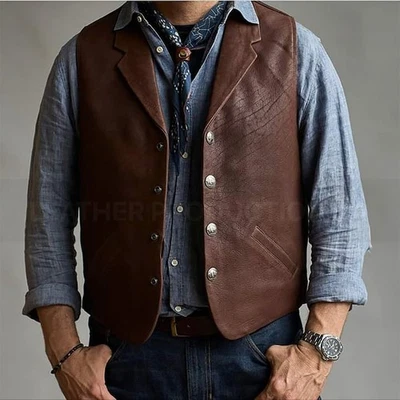 Men leather vest 100% Original Lambskin leather Dark Brown Waistcoat - Image 1 of 4