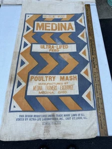 Vintage Medina Poultry Cotton Bag 100 Lb Medina OH 40 X 18 - Picture 1 of 6