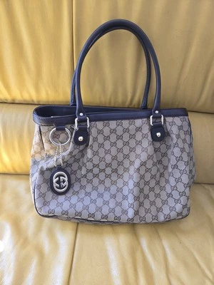 Bolso de Hombro Gucci AUTÉNTICO Cuero Marrón y Lona Foto 1 de 4