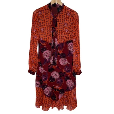 Modcloth X Anna Sui Long Sleeve Dress Womens 2 Purple Orange Floral Retro Mod - Image 1 of 4