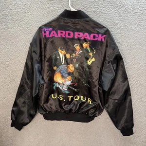 Vintage Swingster Jacket Mens Large Black Satin Bomber Camel Cigarettes 1990s - Picture 1 of 12
