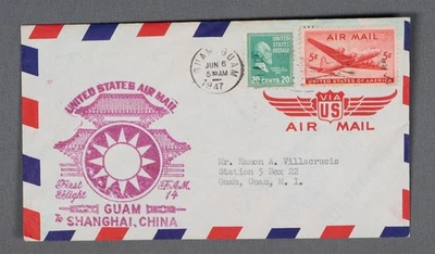 MayfairStamps US First Flight 1947 Guam to Shanghai China FAM 14 Cover aau_72923 - Image 1 of 2