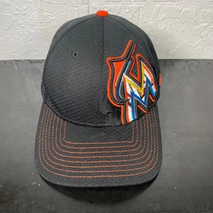 Miami Marlins Hat Cap Fitted Mens Medium Large Black Orange New Era Baseball - Picture 1 of 8