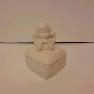 Angel Trinket Box Figurine 2 Pieces 4" tall white Lid comes off Preowned - Picture 1 of 7