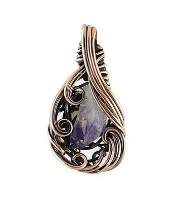 Colgante de alambre de cobre oxidado cristal amatista crudo Freeform Swirl envuelto wh452 Foto 1 de 4