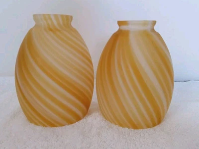 2 Frosted Swirl Glass Shades Globes Vanity Pendant Light Amber Replacement Set - Image 1 of 4