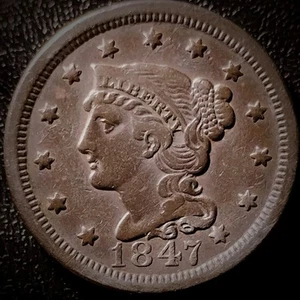 1847 Large Cent - VF - Braided Hair 1C - Picture 1 of 2