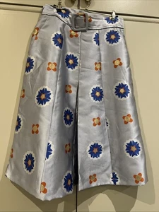 Lisou Dlowwr Print Midi A-Line Skirt UK 12, Jacquard, Silk Blend, Blue - Picture 1 of 7
