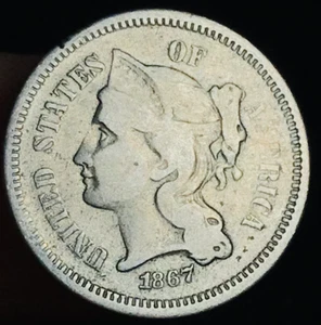 1867 Three Cent Nickel Piece 3C Ungraded Civil War Era US Coin CC23746 - Picture 1 of 4