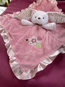 Just One Year Carters Flowers Pink Rattle Bunny Rabbit Girl Satin Blanket - Picture 1 of 5